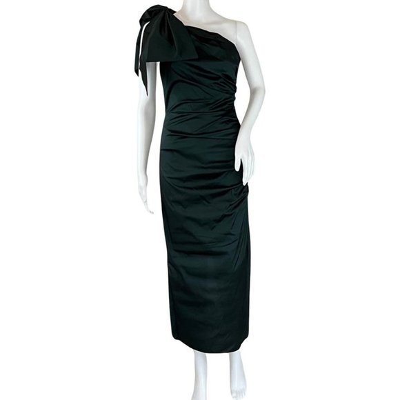 Veronica Beard Women's Belis Taffeta One Shoulder Emerald Midi Dress Sz 2, 6, 10 - Picture 1 of 15